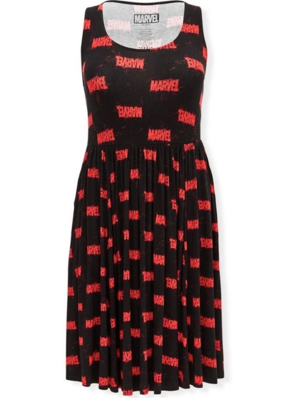 Torrid Marvel Comic Logo Dark Wash Jersey Sleeveless Skater Midi Dress Plus Size
